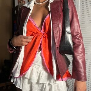 INC Leather Jacket in Dark Red. Size 10P